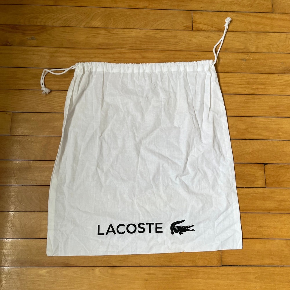 Lacoste White Cotton Drawstring Dust Bag Logo Shoe Storage Accessory 16x20.5